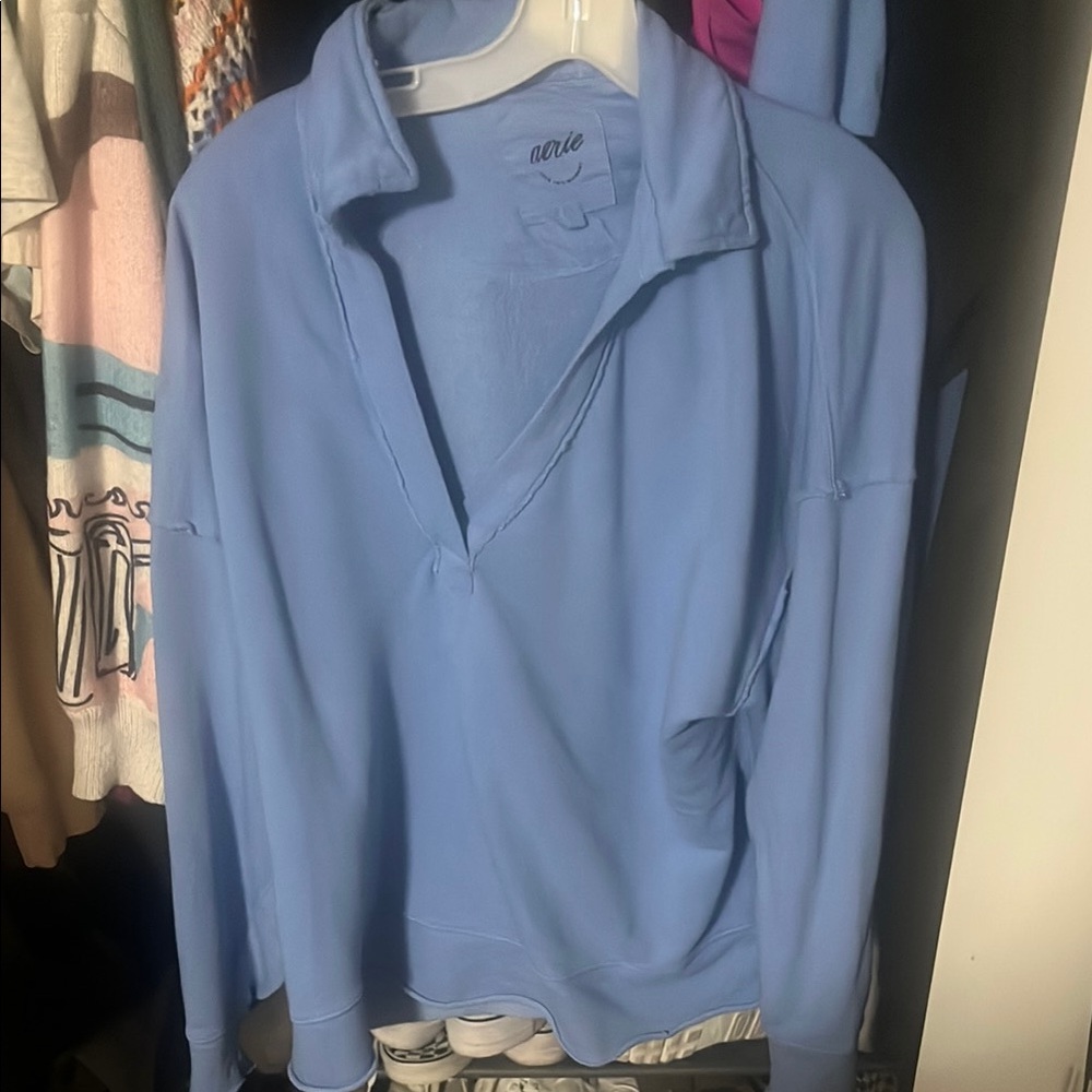 Aerie Soft Blue Collared Pullover